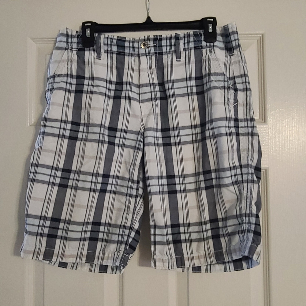 Vintage Express Mens Plaid Blue And White Shorts 30